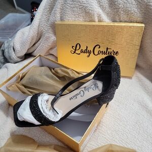 Lady Couture Black Glitter Heels